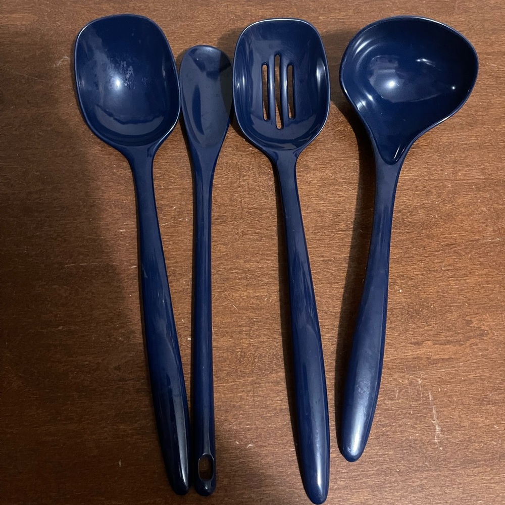 Set of 4 Navy blue kitchen serving spoons